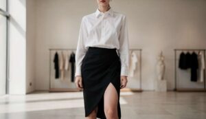 Camicia bianca oversize (Chanel) e gonna nera asimmetrica, l’outfit 2026 che rivoluziona l’eleganza classica assoluta